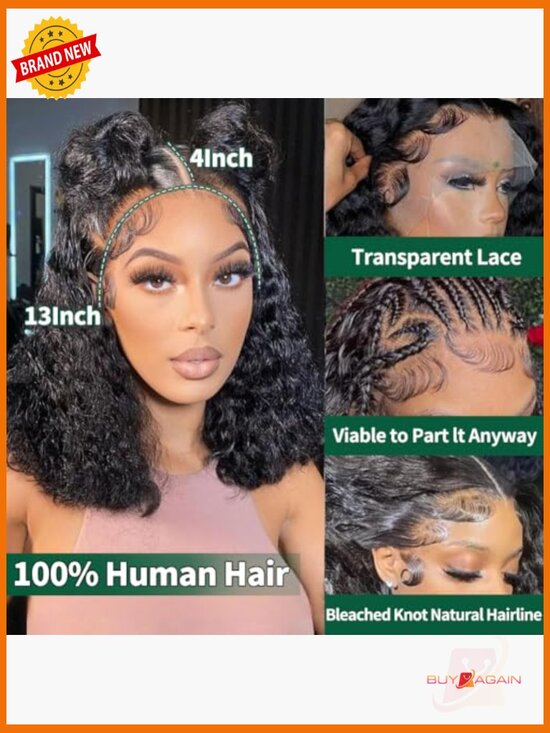 Human Hair Bob Wig Deep Wave Lace Front Curly 220% Density  display picture 3